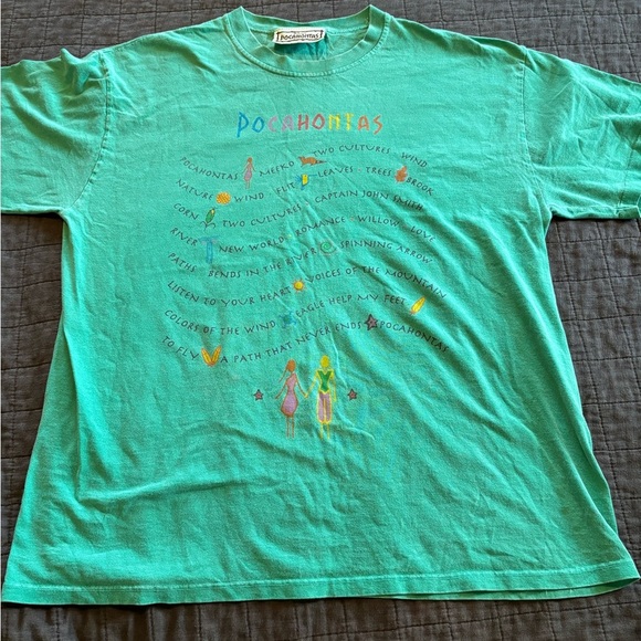 Pocahontas Authentic Walt Disney Theme Park Vintage T Shirt Green L/XL - Picture 1 of 6